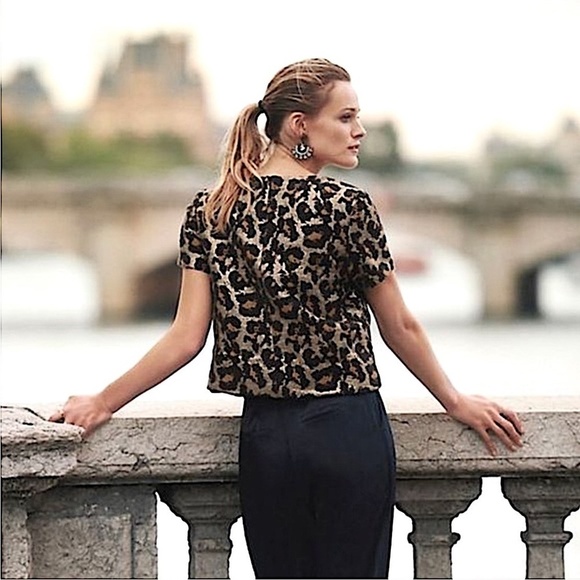 HUTCH X ANTHROPOLOGIE Metallic Animal Print Brocade Keyhole Tie Back Top - Picture 3 of 10